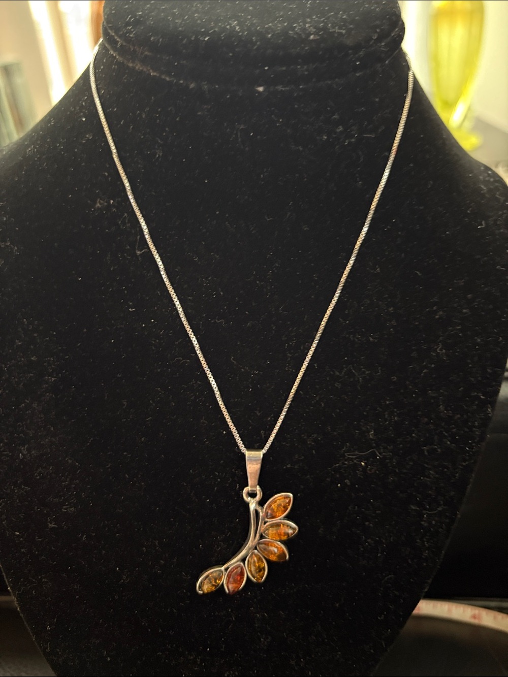 Sterling Sterling Chain And Multiple Teardrop Mixed Baltic Amber Stone Pendant